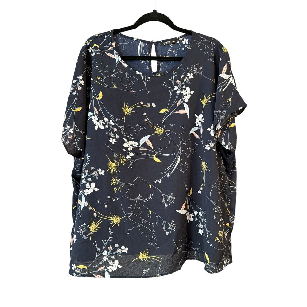 Shein Curve Lune Women's Plus Size Navy Blue Botanical Print Top Size 4XL 20